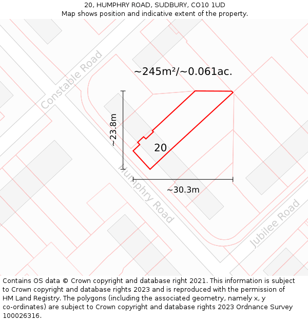 20, HUMPHRY ROAD, SUDBURY, CO10 1UD: Plot and title map