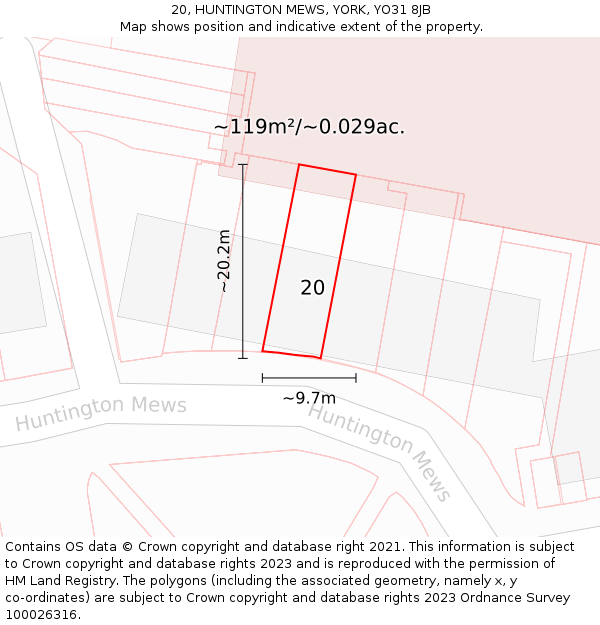 20, HUNTINGTON MEWS, YORK, YO31 8JB: Plot and title map
