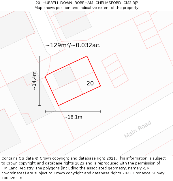 20, HURRELL DOWN, BOREHAM, CHELMSFORD, CM3 3JP: Plot and title map