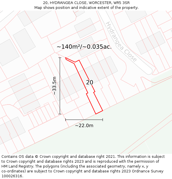 20, HYDRANGEA CLOSE, WORCESTER, WR5 3SR: Plot and title map