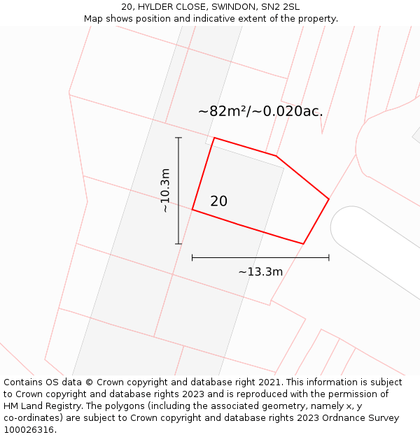 20, HYLDER CLOSE, SWINDON, SN2 2SL: Plot and title map