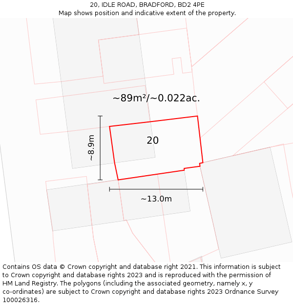 20, IDLE ROAD, BRADFORD, BD2 4PE: Plot and title map