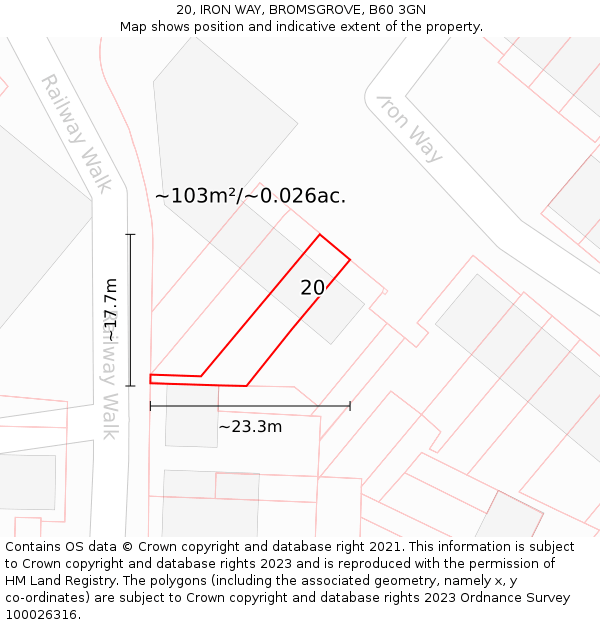 20, IRON WAY, BROMSGROVE, B60 3GN: Plot and title map