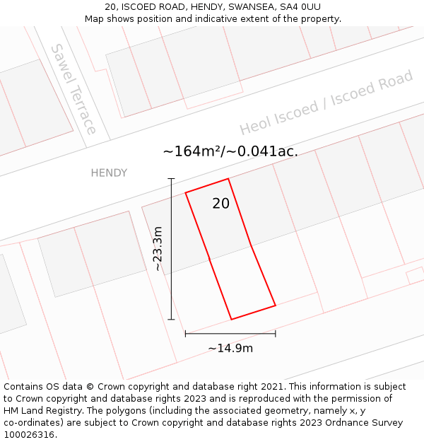 20, ISCOED ROAD, HENDY, SWANSEA, SA4 0UU: Plot and title map