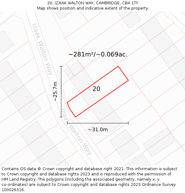 20, IZAAK WALTON WAY, CAMBRIDGE, CB4 1TY: Plot and title map