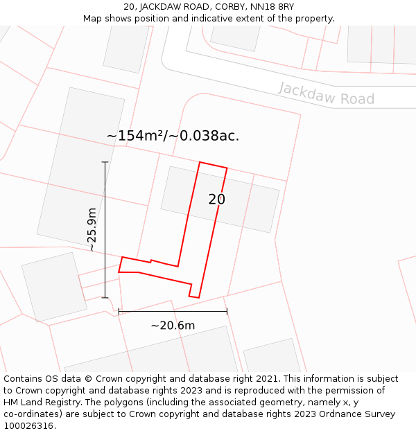 20, JACKDAW ROAD, CORBY, NN18 8RY: Plot and title map