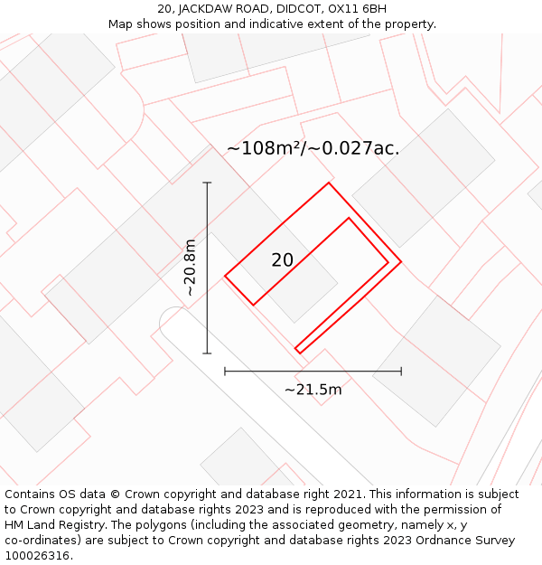 20, JACKDAW ROAD, DIDCOT, OX11 6BH: Plot and title map