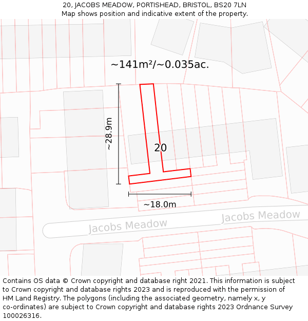 20, JACOBS MEADOW, PORTISHEAD, BRISTOL, BS20 7LN: Plot and title map
