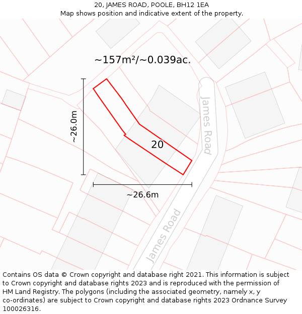 20, JAMES ROAD, POOLE, BH12 1EA: Plot and title map