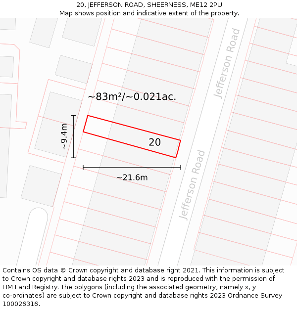 20, JEFFERSON ROAD, SHEERNESS, ME12 2PU: Plot and title map