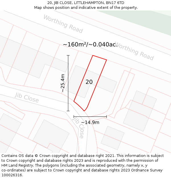 20, JIB CLOSE, LITTLEHAMPTON, BN17 6TD: Plot and title map