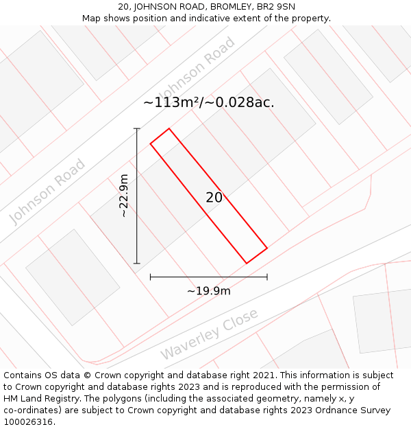20, JOHNSON ROAD, BROMLEY, BR2 9SN: Plot and title map