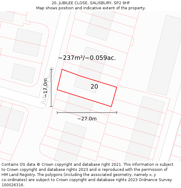 20, JUBILEE CLOSE, SALISBURY, SP2 9HF: Plot and title map