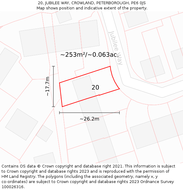20, JUBILEE WAY, CROWLAND, PETERBOROUGH, PE6 0JS: Plot and title map