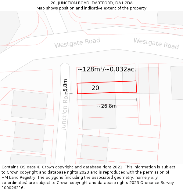 20, JUNCTION ROAD, DARTFORD, DA1 2BA: Plot and title map