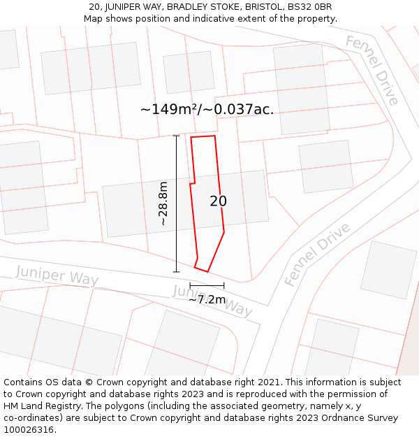 20, JUNIPER WAY, BRADLEY STOKE, BRISTOL, BS32 0BR: Plot and title map