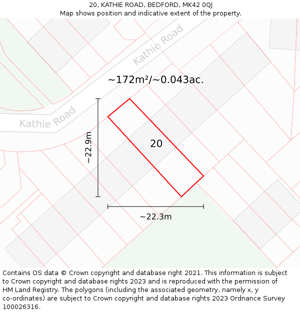 20, KATHIE ROAD, BEDFORD, MK42 0QJ: Plot and title map