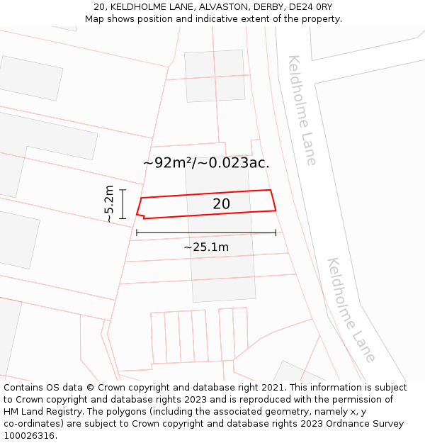 20, KELDHOLME LANE, ALVASTON, DERBY, DE24 0RY: Plot and title map