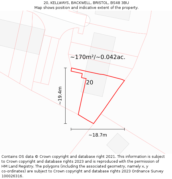 20, KELLWAYS, BACKWELL, BRISTOL, BS48 3BU: Plot and title map