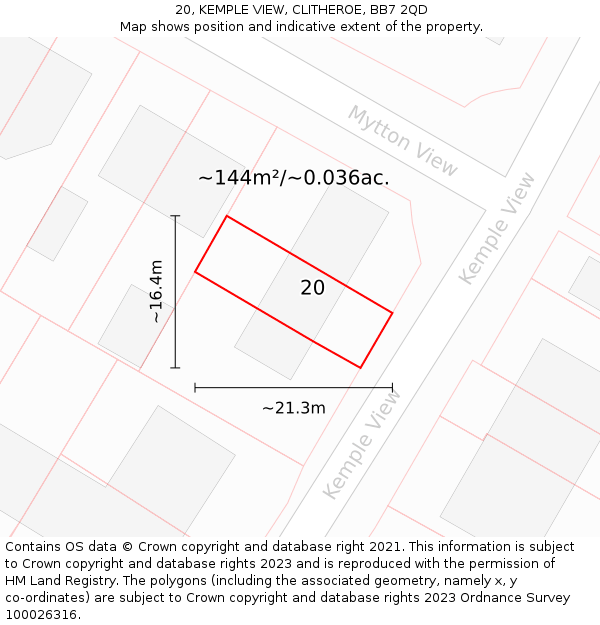 20, KEMPLE VIEW, CLITHEROE, BB7 2QD: Plot and title map