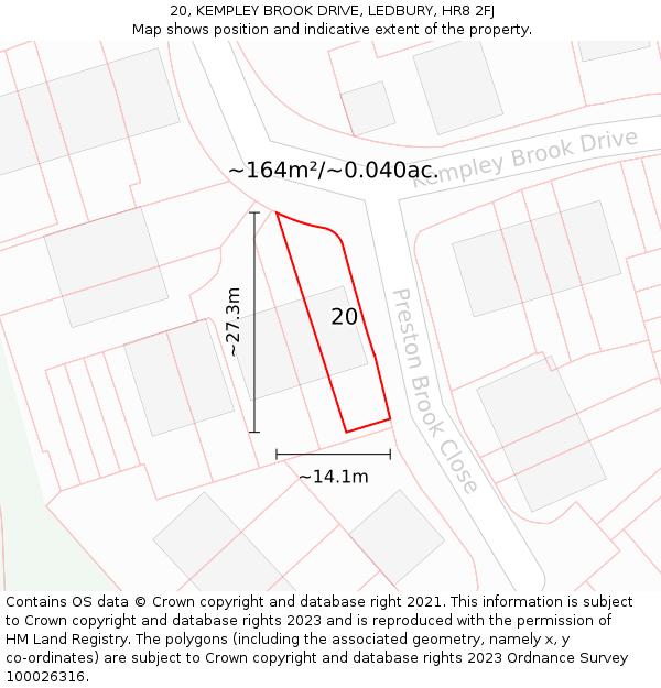 20, KEMPLEY BROOK DRIVE, LEDBURY, HR8 2FJ: Plot and title map