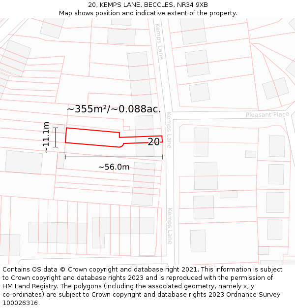 20, KEMPS LANE, BECCLES, NR34 9XB: Plot and title map