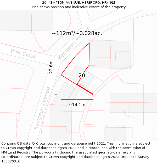 20, KEMPTON AVENUE, HEREFORD, HR4 9LT: Plot and title map