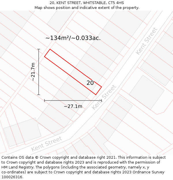 20, KENT STREET, WHITSTABLE, CT5 4HS: Plot and title map