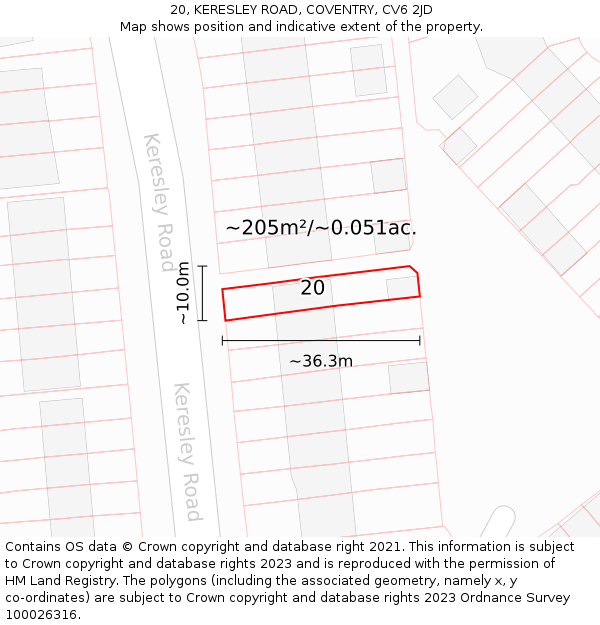 20, KERESLEY ROAD, COVENTRY, CV6 2JD: Plot and title map