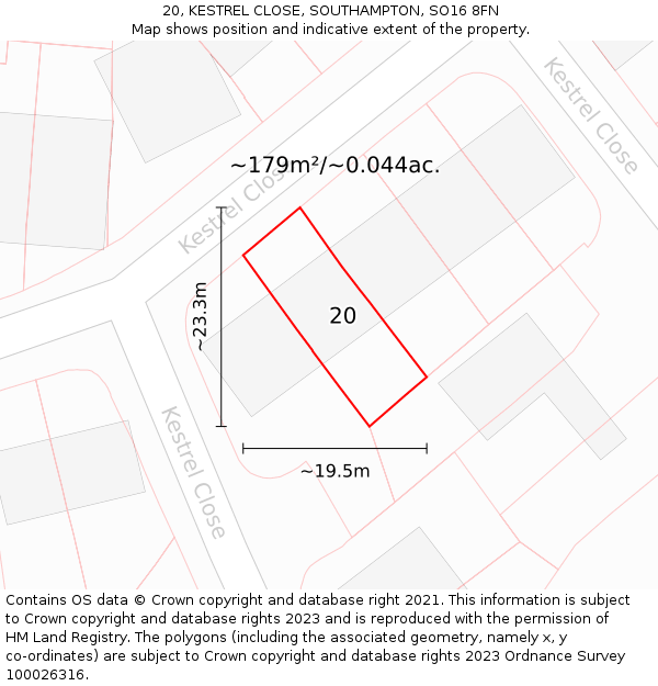 20, KESTREL CLOSE, SOUTHAMPTON, SO16 8FN: Plot and title map