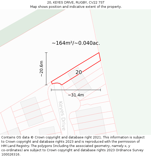 20, KEYES DRIVE, RUGBY, CV22 7ST: Plot and title map