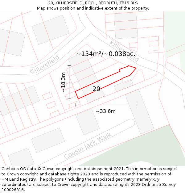 20, KILLIERSFIELD, POOL, REDRUTH, TR15 3LS: Plot and title map