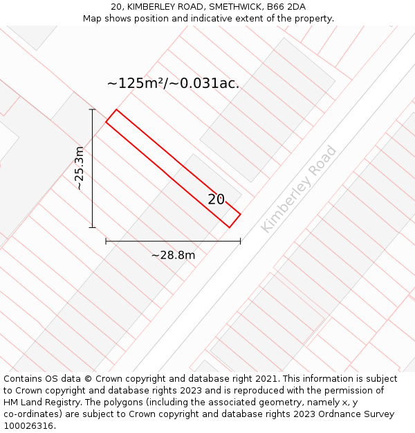 20, KIMBERLEY ROAD, SMETHWICK, B66 2DA: Plot and title map