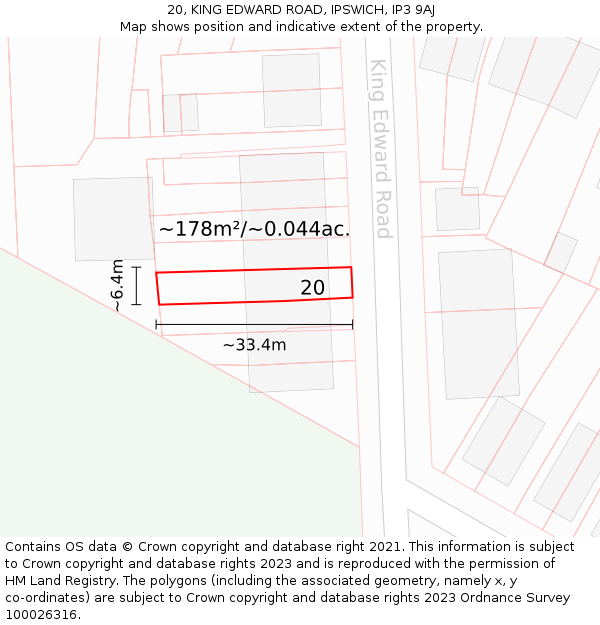 20, KING EDWARD ROAD, IPSWICH, IP3 9AJ: Plot and title map
