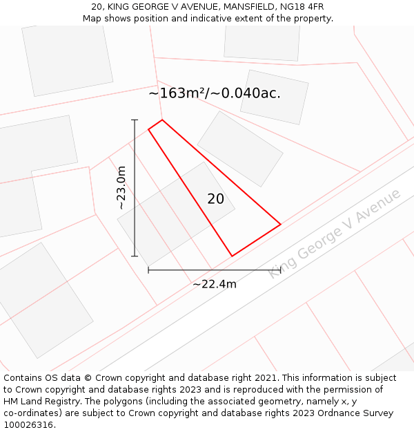 20, KING GEORGE V AVENUE, MANSFIELD, NG18 4FR: Plot and title map