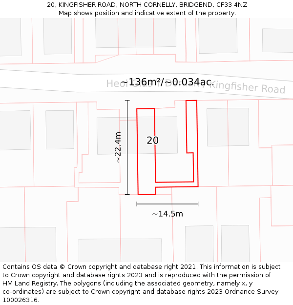 20, KINGFISHER ROAD, NORTH CORNELLY, BRIDGEND, CF33 4NZ: Plot and title map