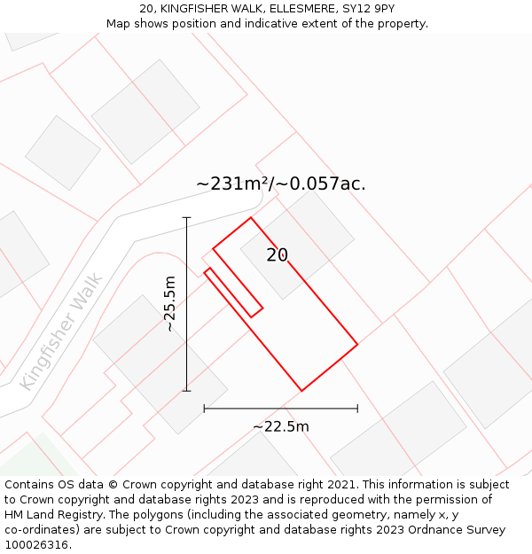 20, KINGFISHER WALK, ELLESMERE, SY12 9PY: Plot and title map