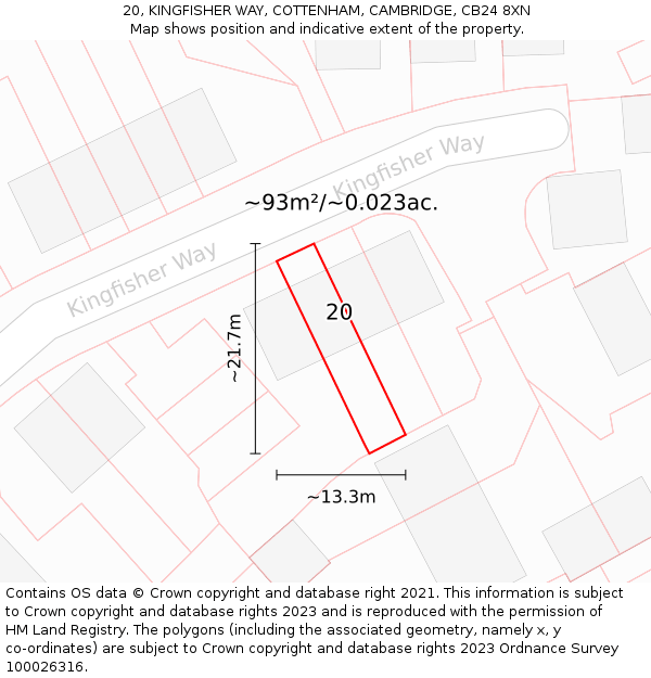 20, KINGFISHER WAY, COTTENHAM, CAMBRIDGE, CB24 8XN: Plot and title map