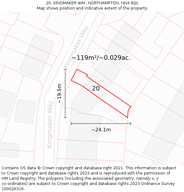 20, KINGMAKER WAY, NORTHAMPTON, NN4 8QL: Plot and title map