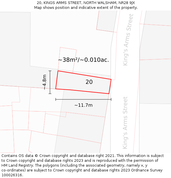 20, KINGS ARMS STREET, NORTH WALSHAM, NR28 9JX: Plot and title map