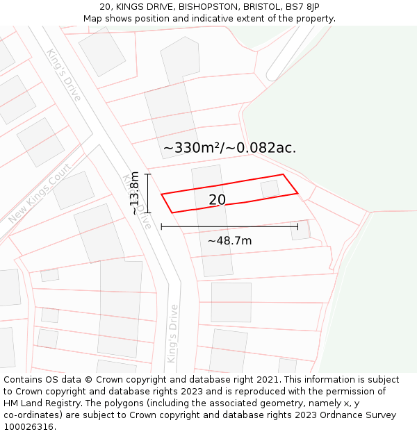 20, KINGS DRIVE, BISHOPSTON, BRISTOL, BS7 8JP: Plot and title map