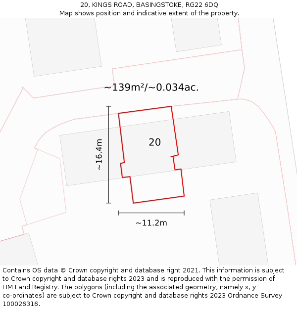 20, KINGS ROAD, BASINGSTOKE, RG22 6DQ: Plot and title map