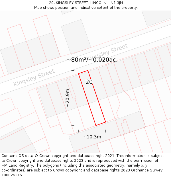 20, KINGSLEY STREET, LINCOLN, LN1 3JN: Plot and title map