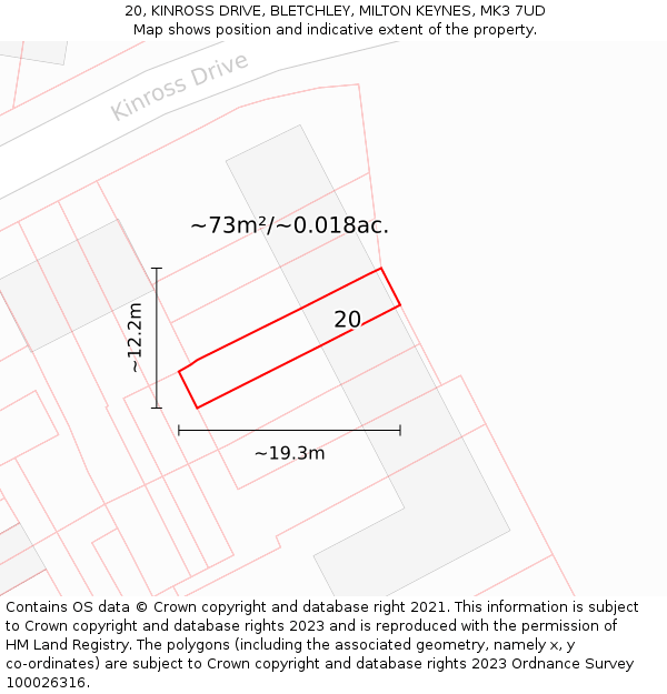 20, KINROSS DRIVE, BLETCHLEY, MILTON KEYNES, MK3 7UD: Plot and title map