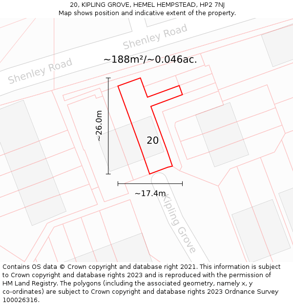 20, KIPLING GROVE, HEMEL HEMPSTEAD, HP2 7NJ: Plot and title map