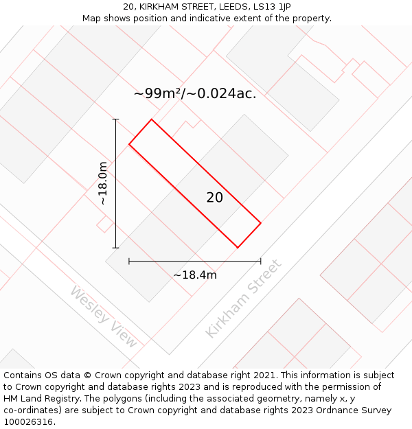 20, KIRKHAM STREET, LEEDS, LS13 1JP: Plot and title map