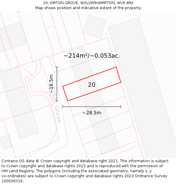 20, KIRTON GROVE, WOLVERHAMPTON, WV6 8RX: Plot and title map