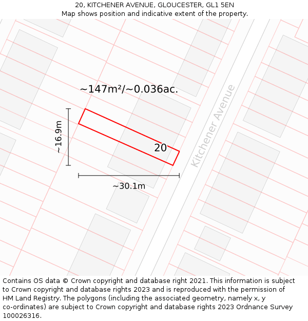 20, KITCHENER AVENUE, GLOUCESTER, GL1 5EN: Plot and title map