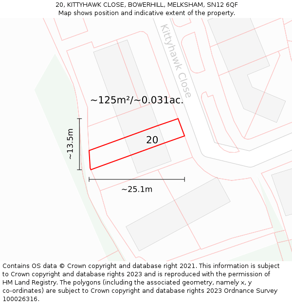 20, KITTYHAWK CLOSE, BOWERHILL, MELKSHAM, SN12 6QF: Plot and title map