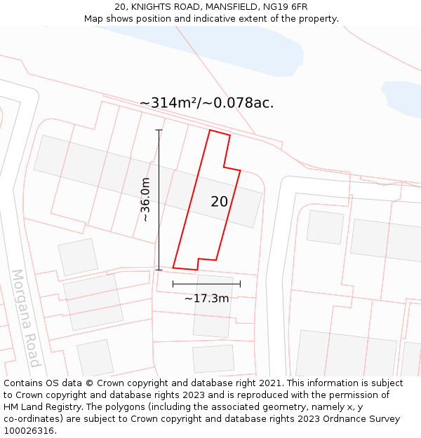 20, KNIGHTS ROAD, MANSFIELD, NG19 6FR: Plot and title map